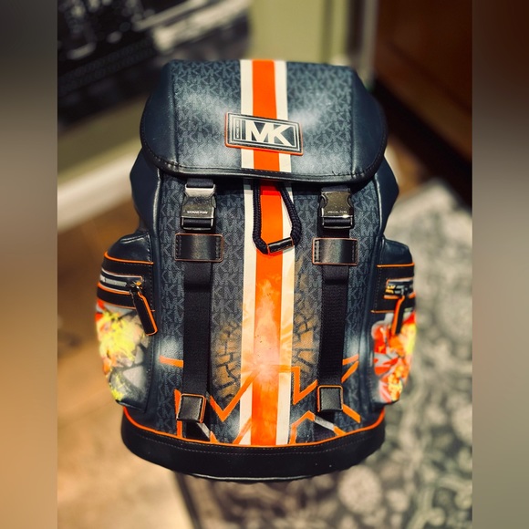 NWT Signed MICHAEL KORS MENS COOPER BACKPACK in ORANGE NAVY COLLAB X ToAsTed - Picture 5 of 11